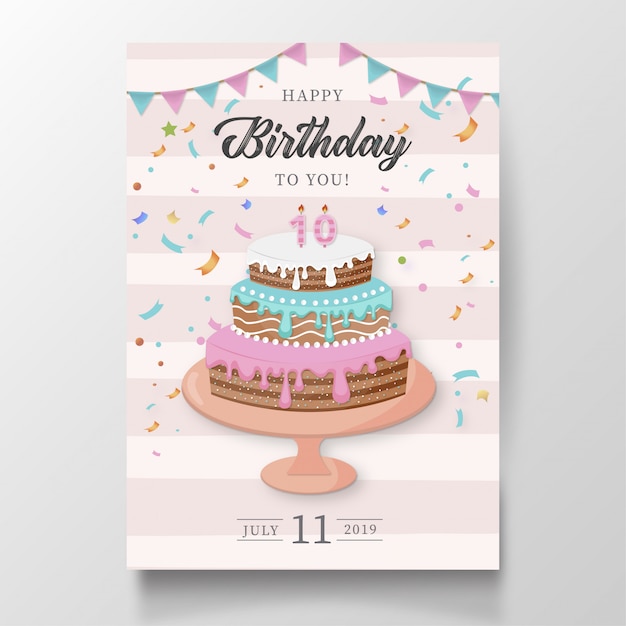 Free vector modern happy birthday card with cake