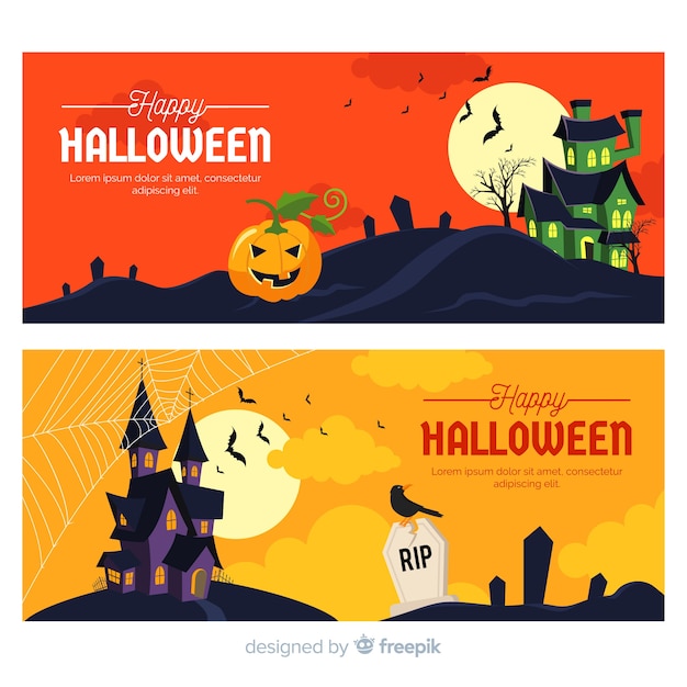 Modern happy halloween banners