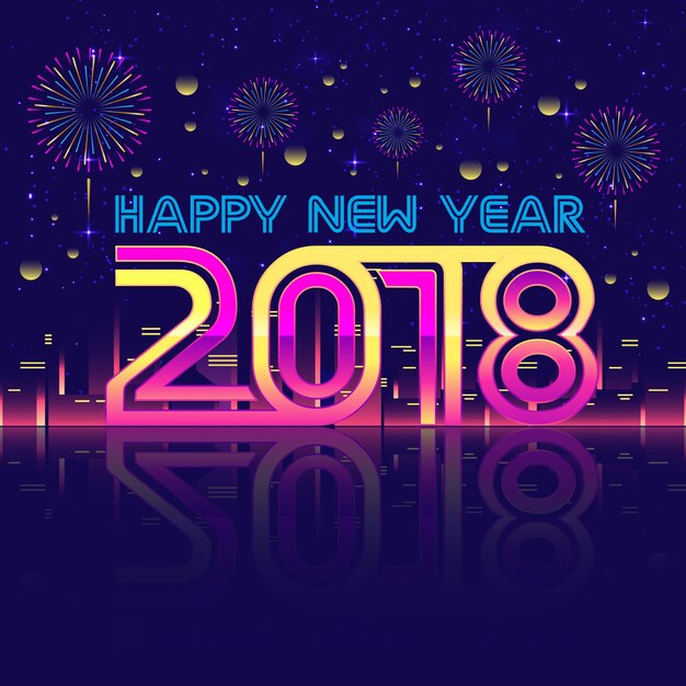 Modern Happy New Year 2018 Fireworks Celebration Card