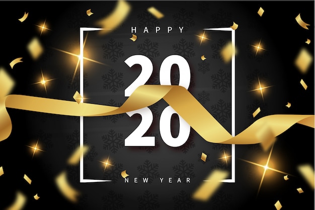 Modern Happy New Year Card with Gold Ribbon