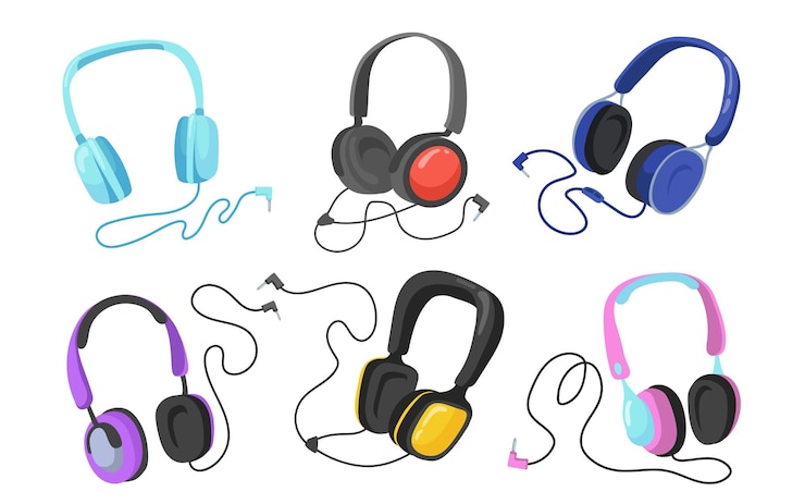 Free Vector modern headphones flat set