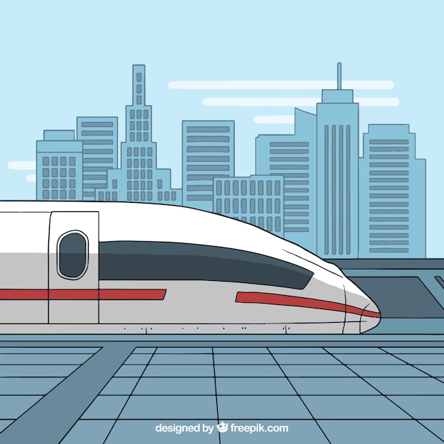 Modern high-speed train in the city