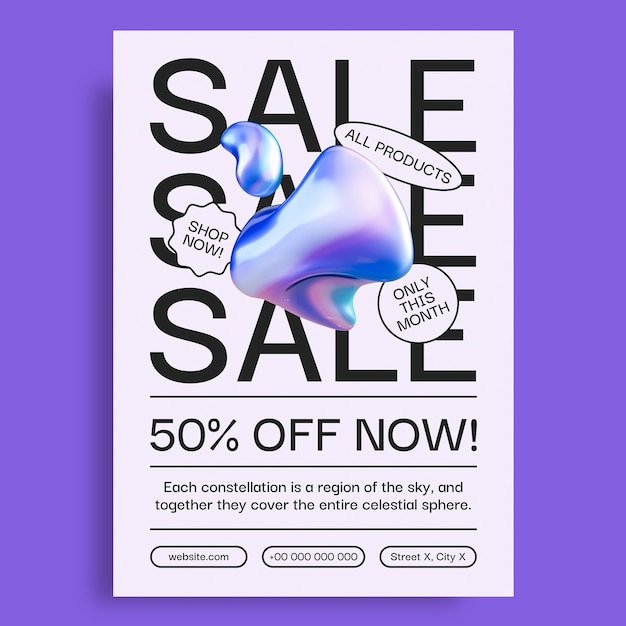 Free vector modern holographic forms sale poster template