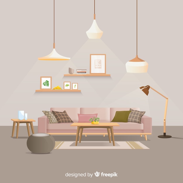 Modern home interior decoration with flat design