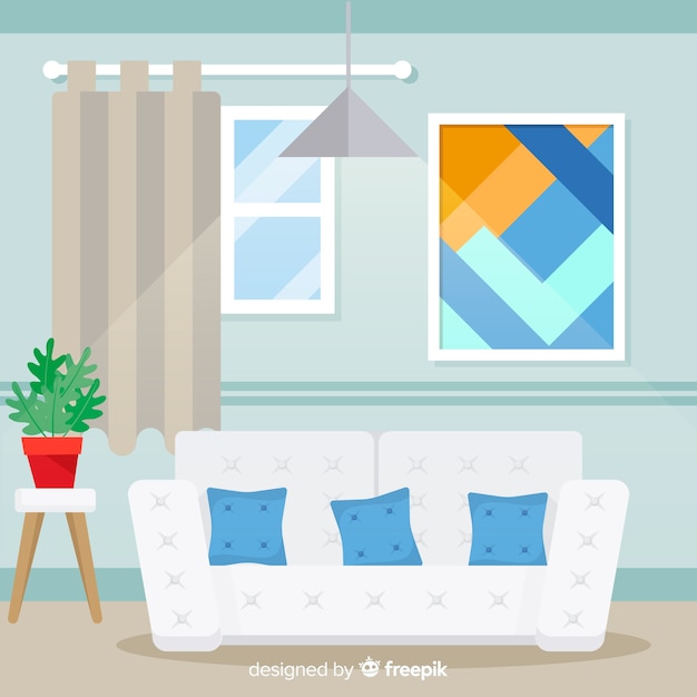 Modern home interior decoration with flat design