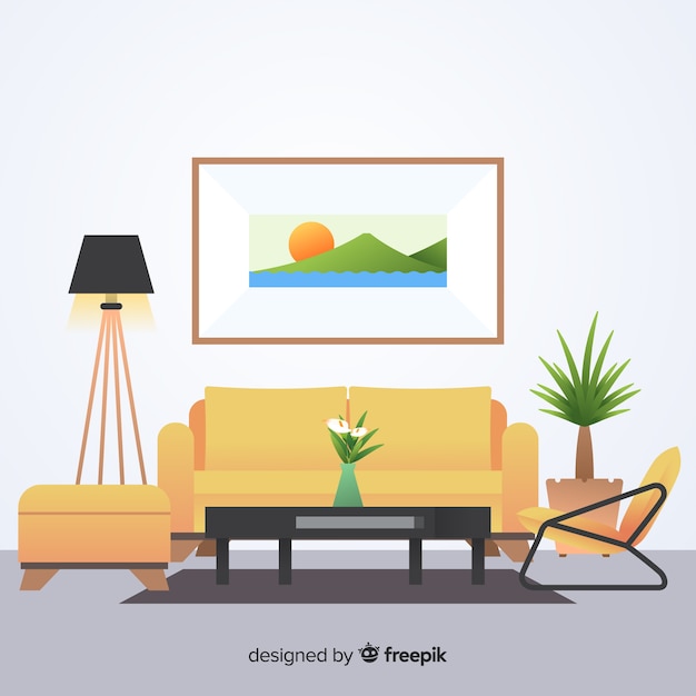 Free vector modern home interior decoration with flat design