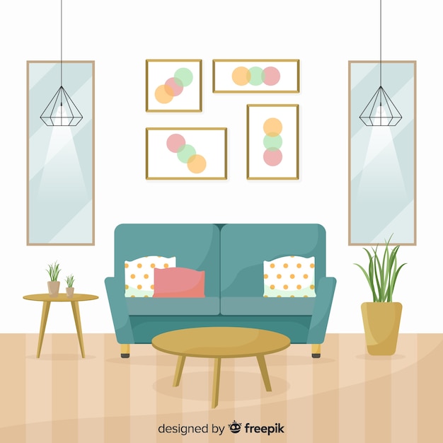 Modern home interior decoration with flat design