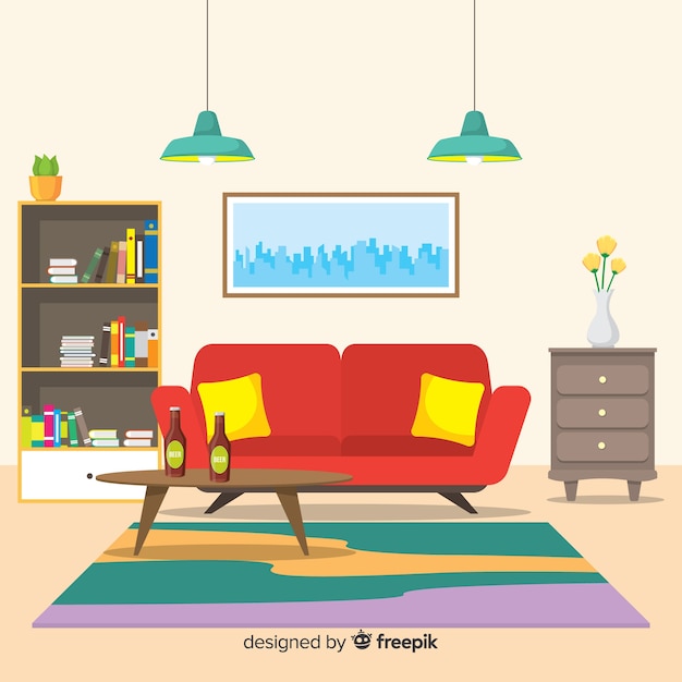 Free vector modern home interior decoration with flat design