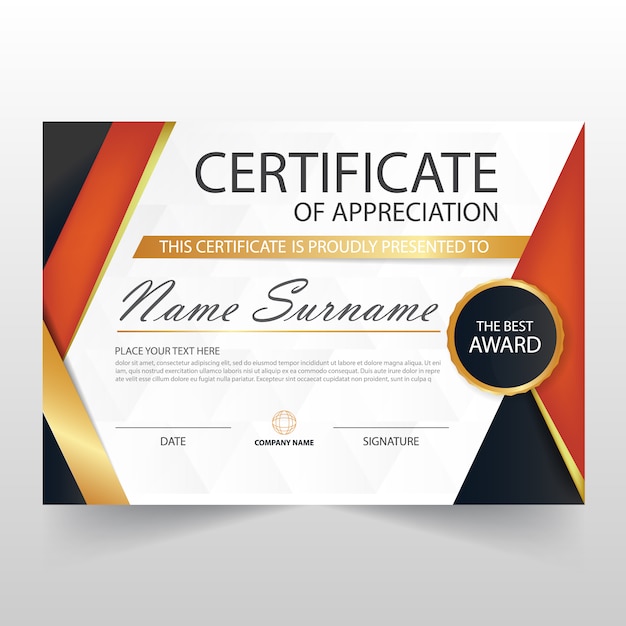 Vettore gratuito orange certificato orizzontale elegant con illustrazione vettoriale