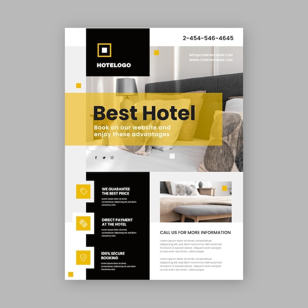 Free vector modern hotel flyer template with photo