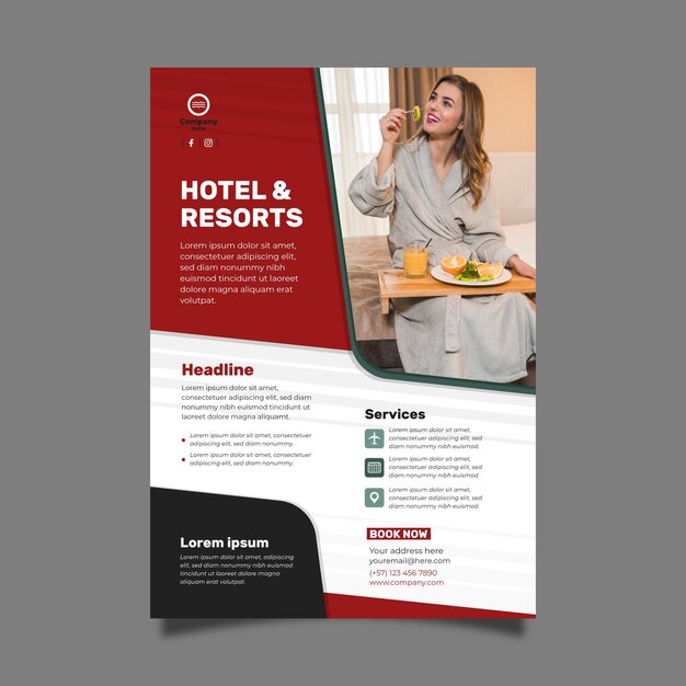 Modern hotel flyer template with photo