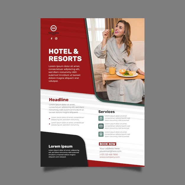 Modern hotel flyer template with photo