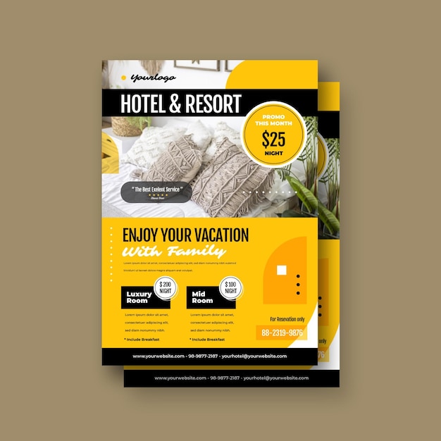 Free vector modern hotel flyer template with photo
