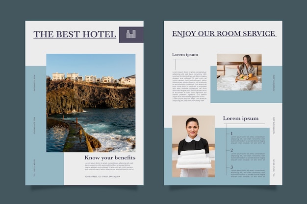 Free vector modern hotel information flyer template with photo