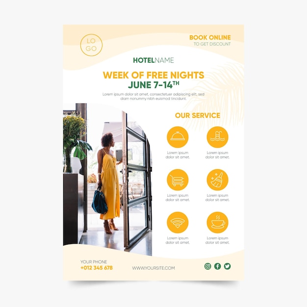 Modern hotel information flyer with photo