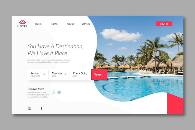 Modern hotel landing page template with photo