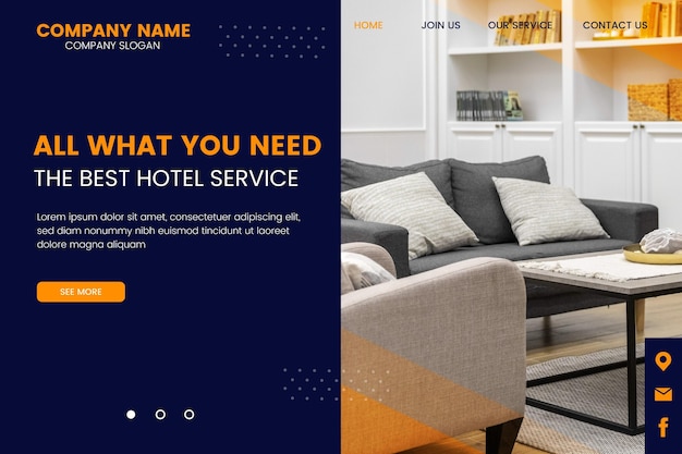 Free vector modern hotel landing page template with photo