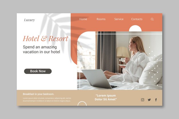 사진이있는 현대적인 호텔 방문 페이지 템플릿
