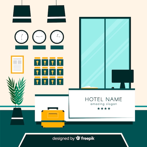Free vector modern hotel reception with flat design