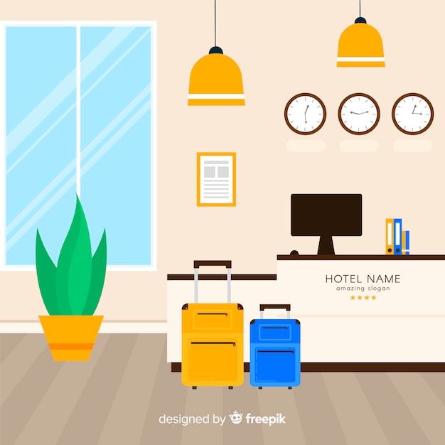 Free vector modern hotel reception with flat design