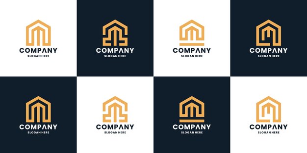 Modern house combine with letter m logo design collection.