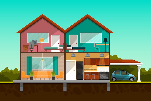 Free vector modern house in cross-section