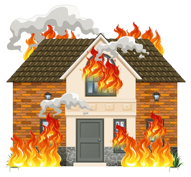 Free vector a modern house on fire