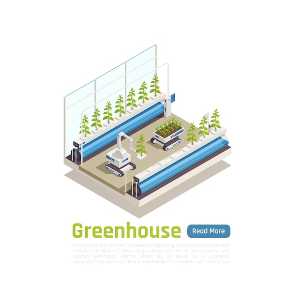 Modern hydroponic greenhouse gardening isometric illustration