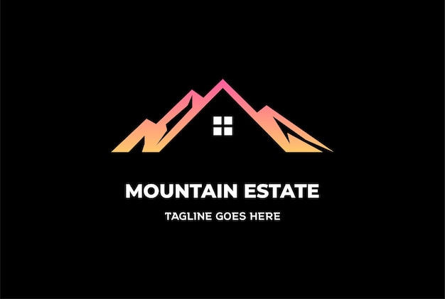 Modern ice mountain hill with house for real estate cabin villa inn hotel chalet cottage logo design