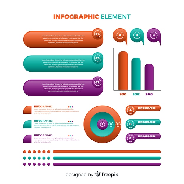 Raccolta di elementi infographic moderna con stile gradiente