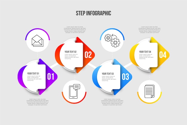 Vettore gratuito moderna infografica passi in gradiente