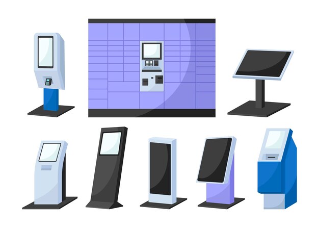 Free vector modern interactive machines for payment vector illustrations set