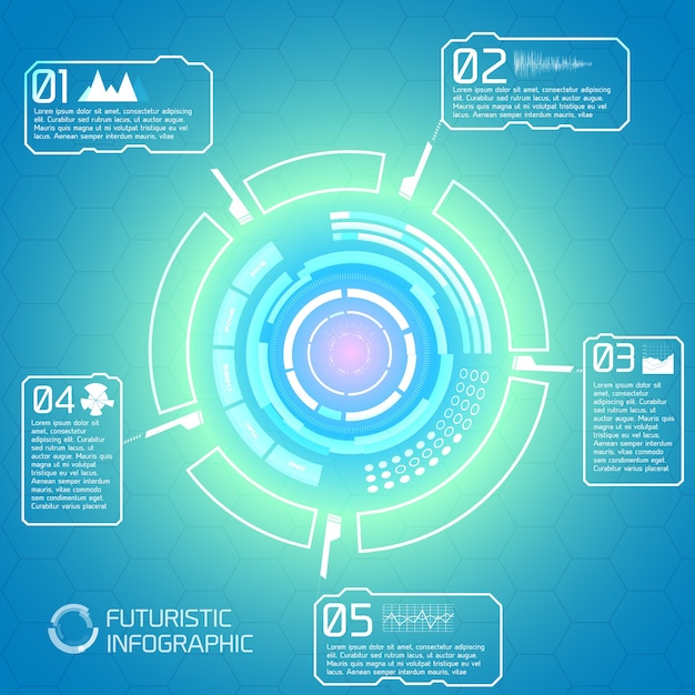 Vettore gratuito sfondo moderno tecnologia interattiva con elementi futuristici infographic cerchio colorato design touch screen virtuale