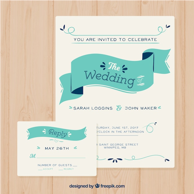 Free vector modern invitation template with ribbon