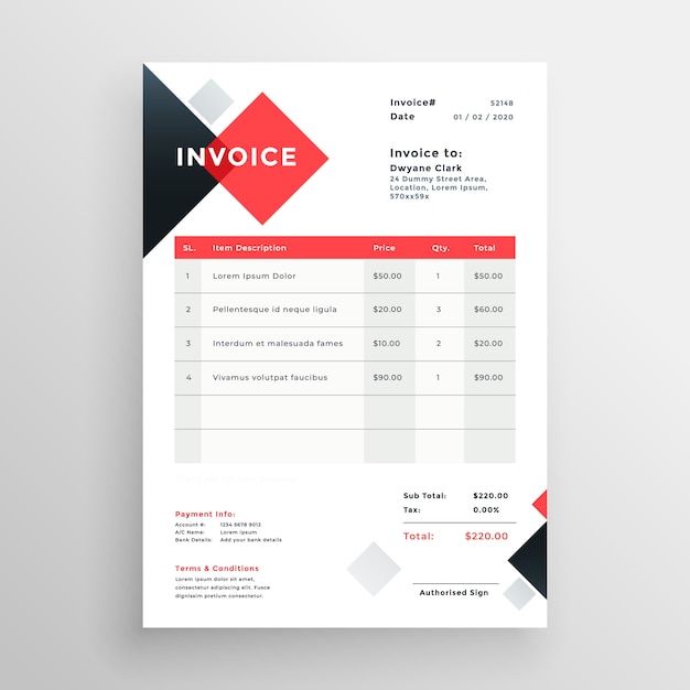 Modern invoice template design in red theme