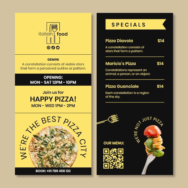 Modern italian food restaurant card template