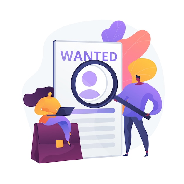 Modern job search. Staff hiring, online recruitment, freelance profession. Applicant studying help wanted poster. Freelancer looking for orders.