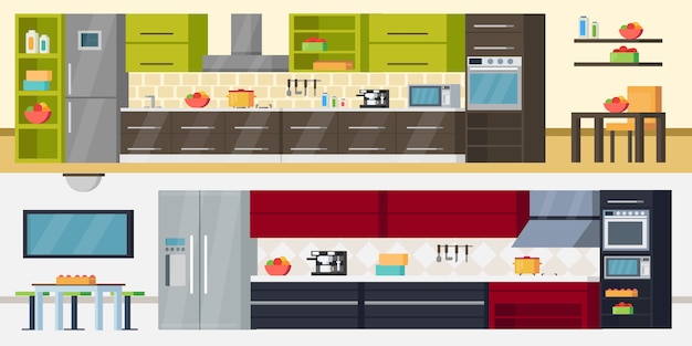 Free vector modern kitchen horizontal banners