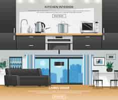 Free vector modern kitchen interior design banners