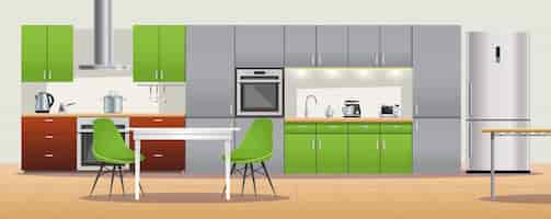 Бесплатное векторное изображение Современный дизайн интерьера кухни
