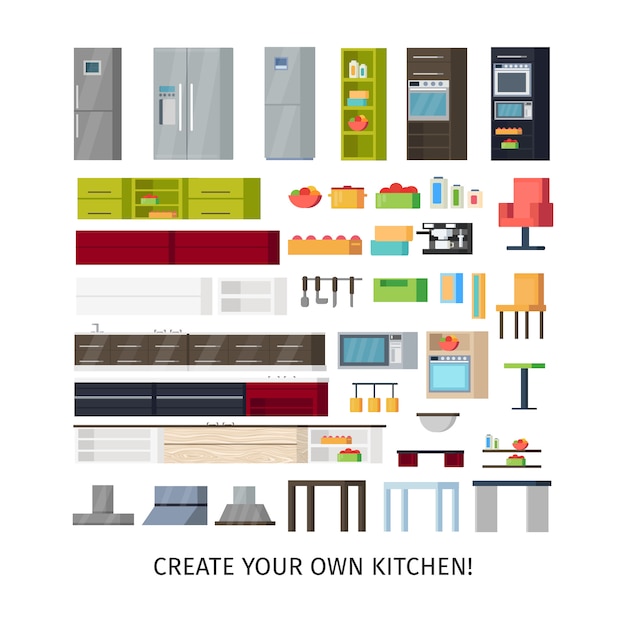 Free vector modern kitchen interior objects set