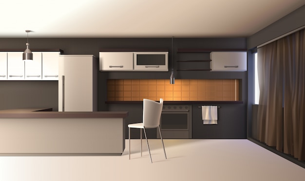 Free vector modern kitchen realistic interior