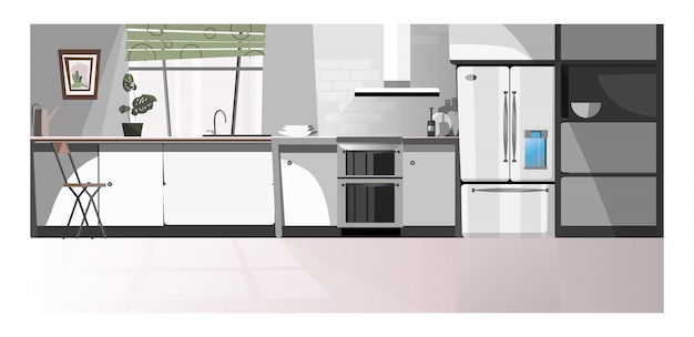 modern kitchen room with appliances illustration