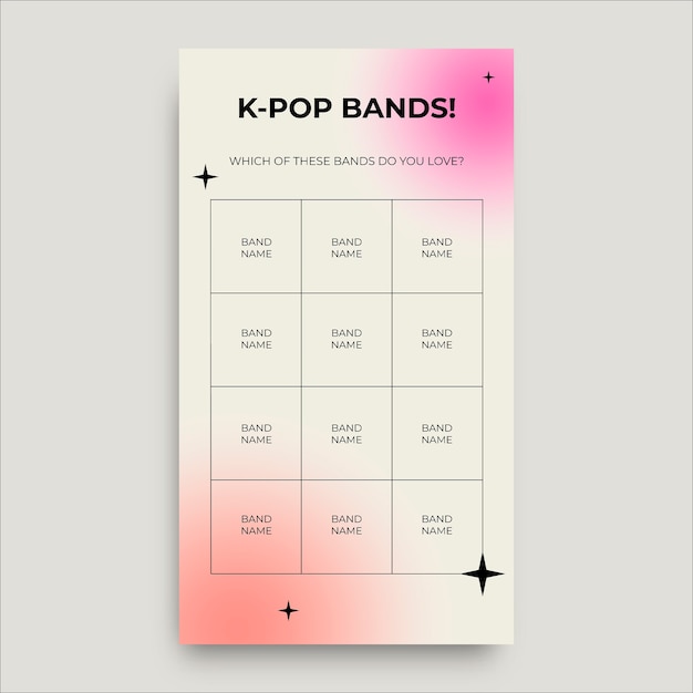 Free vector modern kpop bands bingo instagram story