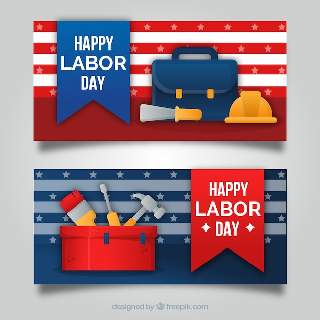 Free vector modern labor day banners with flat design