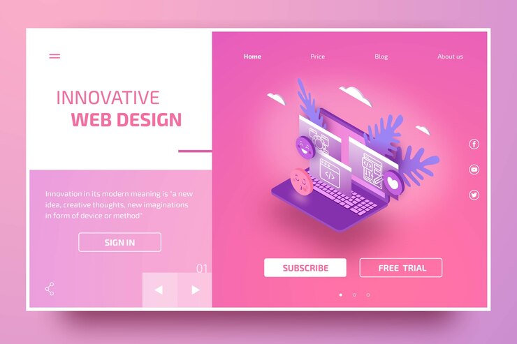 Free Vector modern landing page template with isometric laptop