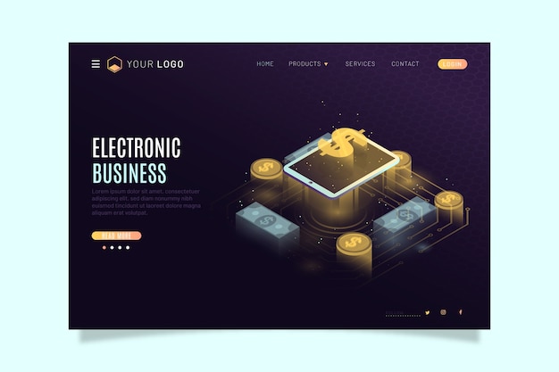 Free vector modern landing page with isometric technology