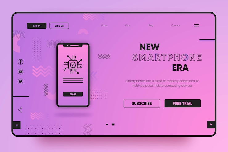 Free Vector modern landing page with smartphone illustrated