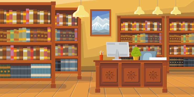 Free Vector modern library with bookshelf illustration
