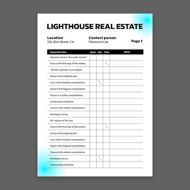 Free vector modern lighthouse real estate check list